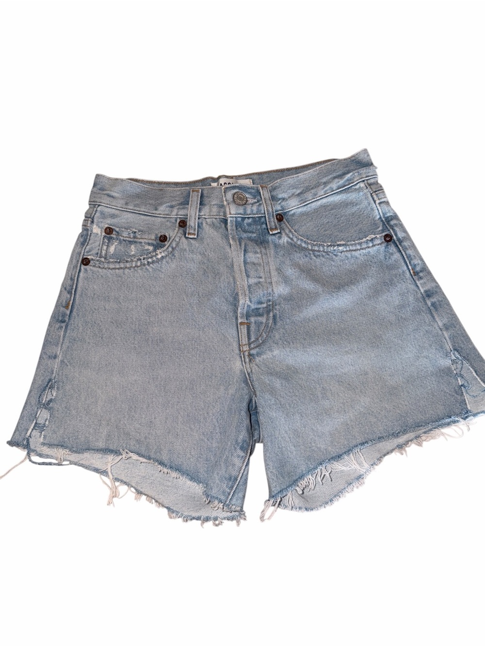 Agolde Light Wash High-Rise Frayed Denim Shorts